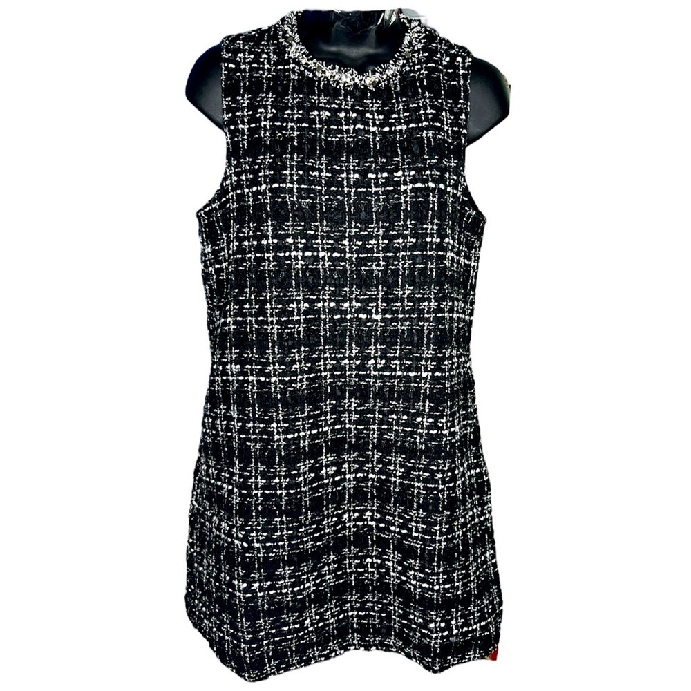 NWT ✨ DESIGNER Black & white tweed cut-out sleeveless mini dress size S